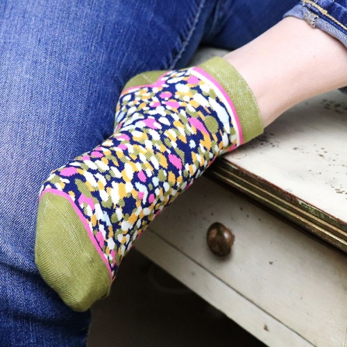 Ladies Organic Cotton and Recycled Yarn Khaki/Pink Camo Sock Duo by Peace of Mind